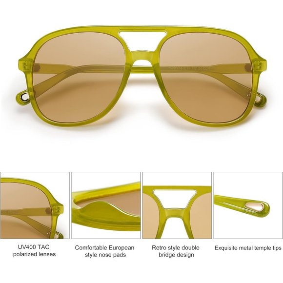 Women ClearOlive Green Brown Square Oversized Retro Polarized Sunglasses - Picture 2 of 5